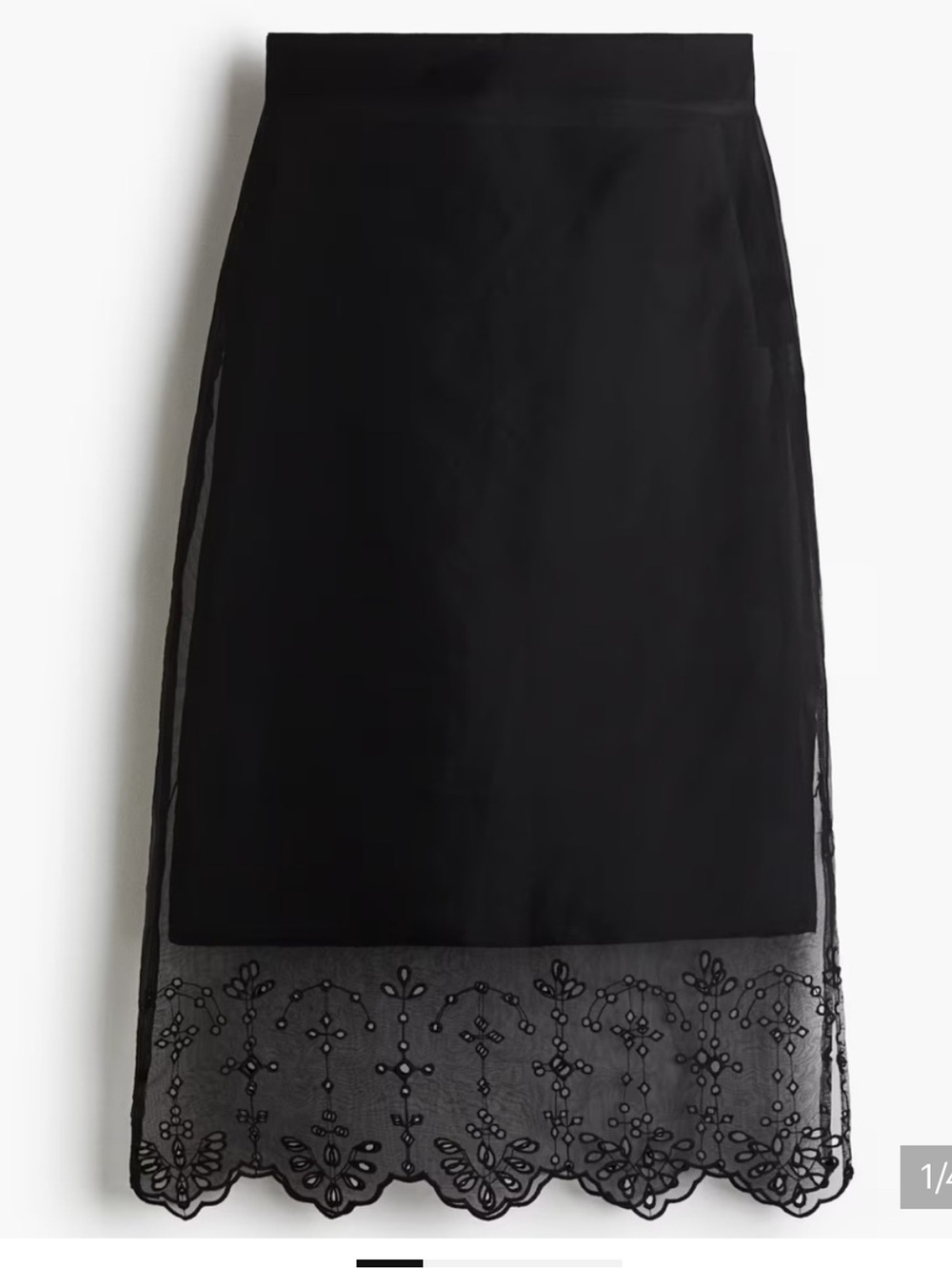 H&M EDITION NWT Black Embroidered-Hem mesh organza Midi Skirt
